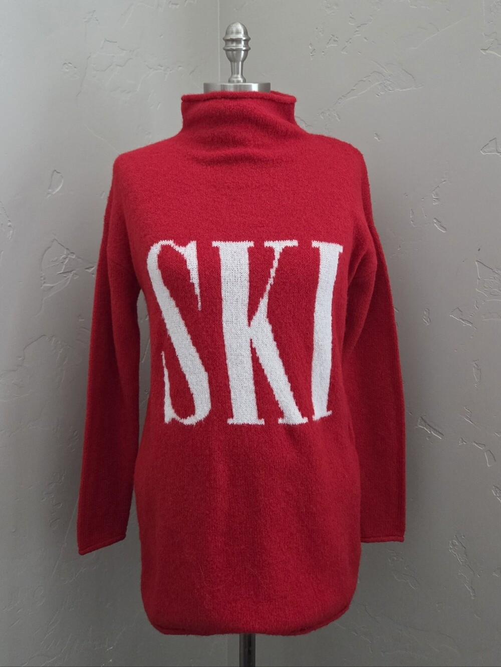 Cupcakes & Cashmere 'SKI' Red And White Turtleneck Sweater